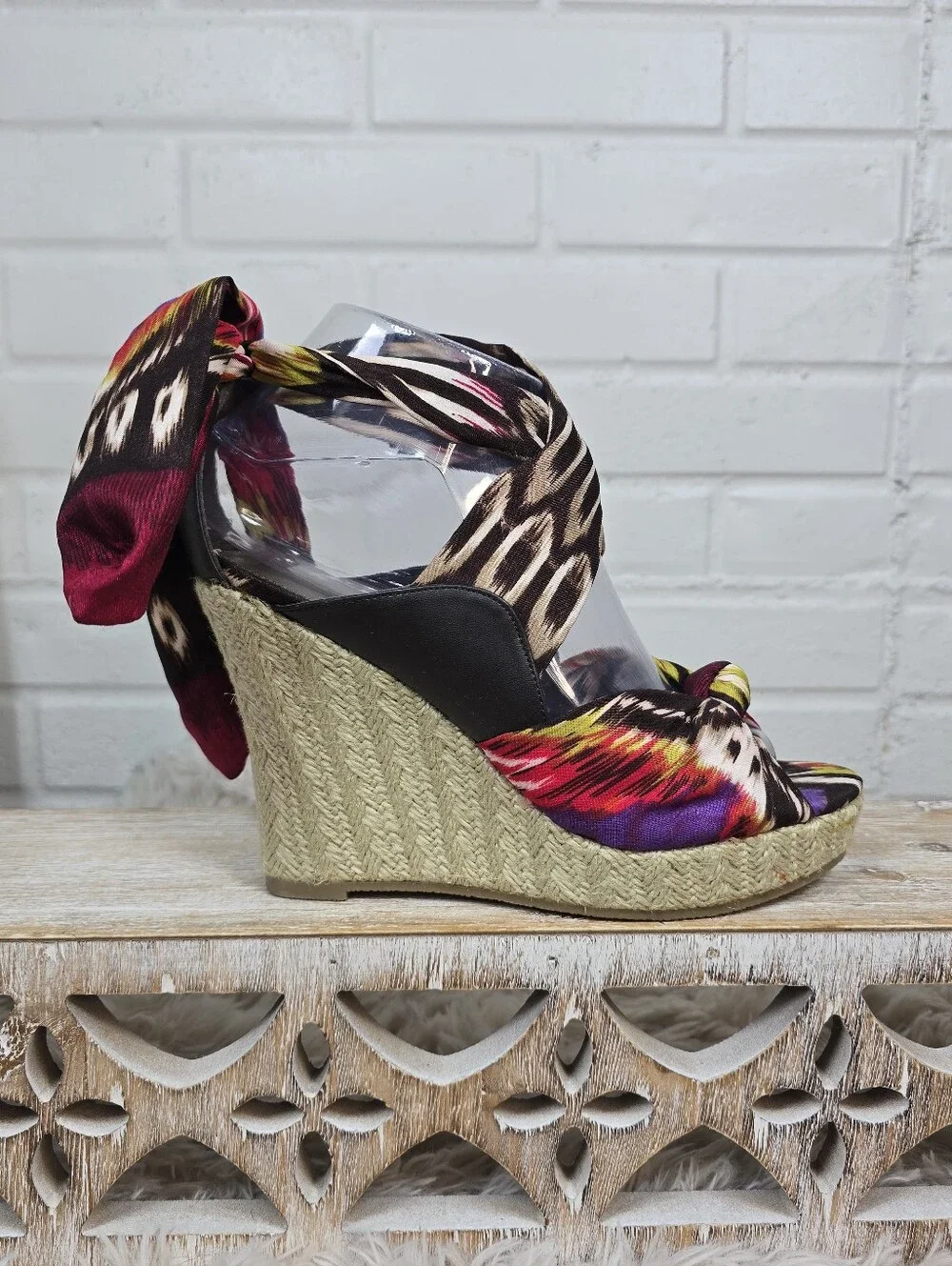 a.n.a Wedge Espadrille Sandals with Multicolor Scarf Strap Size 6.5